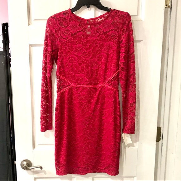 ♥️ SOCIAL STORIES misses evening all over red lace dress long sleeve sizeM NWT - Picture 2 of 8